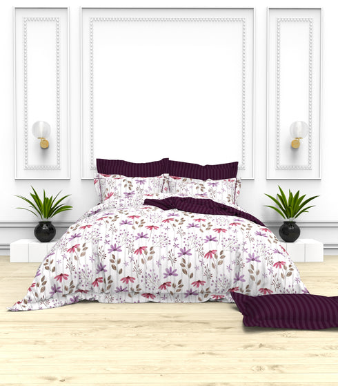 Christie 100% Cotton Striped Satin 220 TC King size Bed Linen Set with 4 Pillow Covers -1